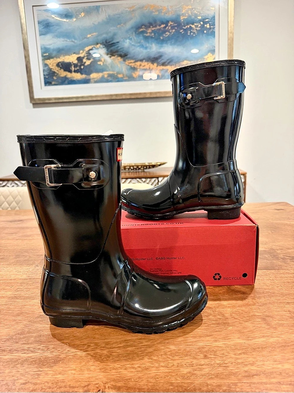 Hunter Original Short Gloss Rain Boots Black-Size 8W/6.5M BNIB